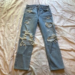 GRLFRND Helena Distressed High Rise Straight Jeans